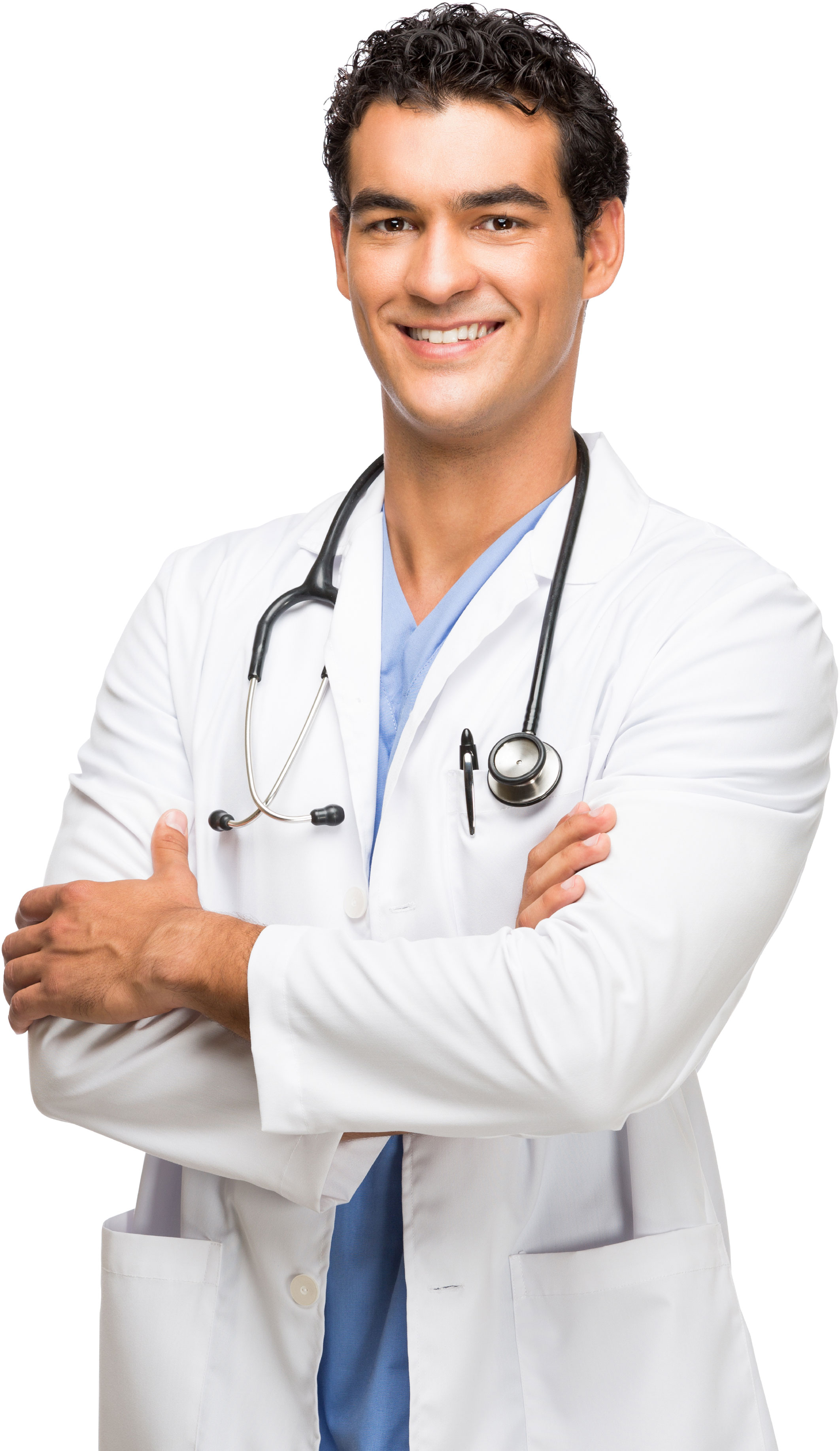 Friendly doctor smiling with arms crossed in a professional pose